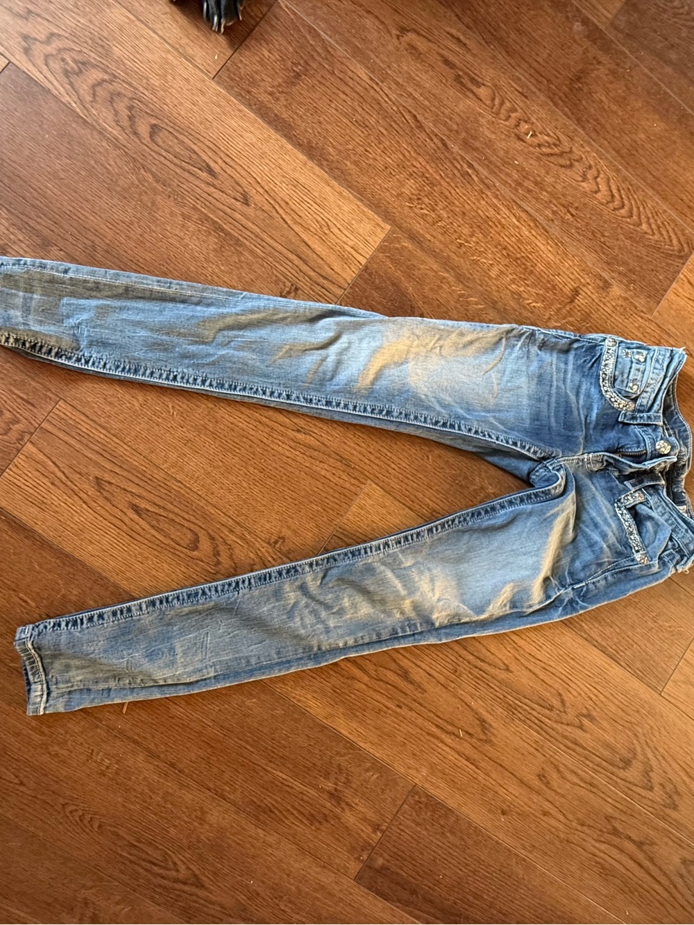 Miss Me Faded Blue Skinny Jeans with Embellished Pockets